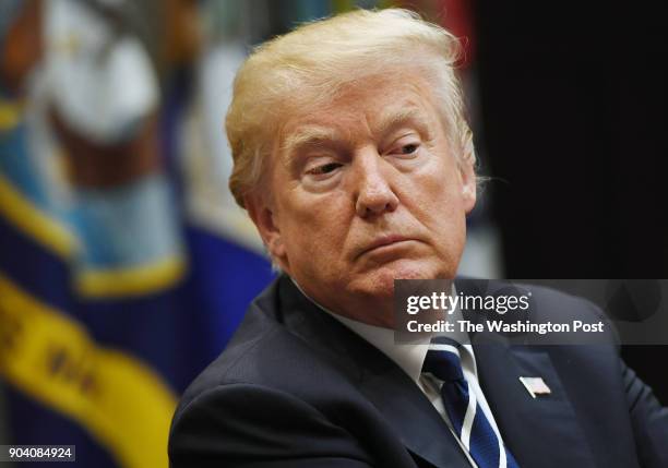 President Donald Trump attends a discussion on making changes to the prison system on Thursday January 11, 2018 in Washington, DC.