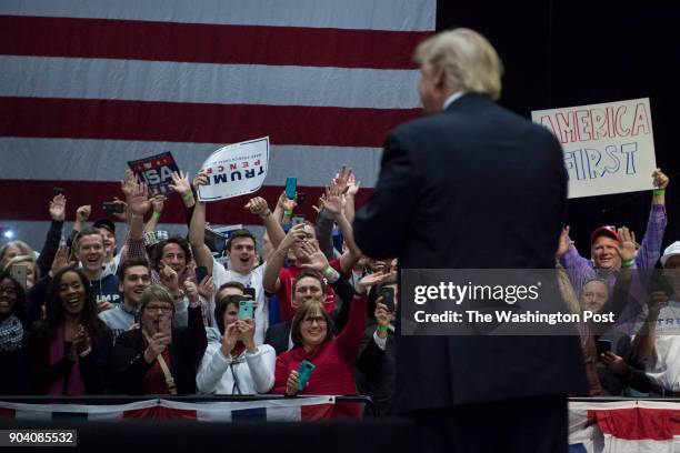 President-Elect Donald J. Trump walks out to speak at a "USA Thank You Tour 2016" event at the DeltaPlex in Grand Rapids, Mi. On Friday, Dec. 09,...