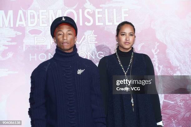 American rapper Pharrell Williams and wife Helen Lasichanh attend the CHANEL 'Mademoiselle Prive' Exhibition Opening Event on January 11, 2018 in...