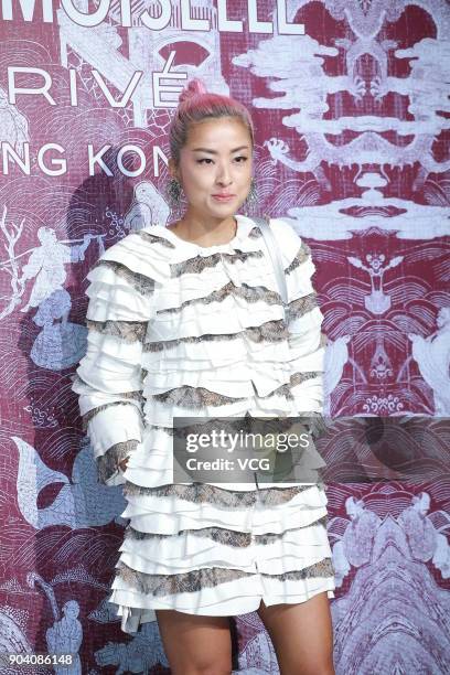 Actress Hilary Tsui attends the CHANEL 'Mademoiselle Prive' Exhibition Opening Event on January 11, 2018 in Hong Kong, Hong Kong.