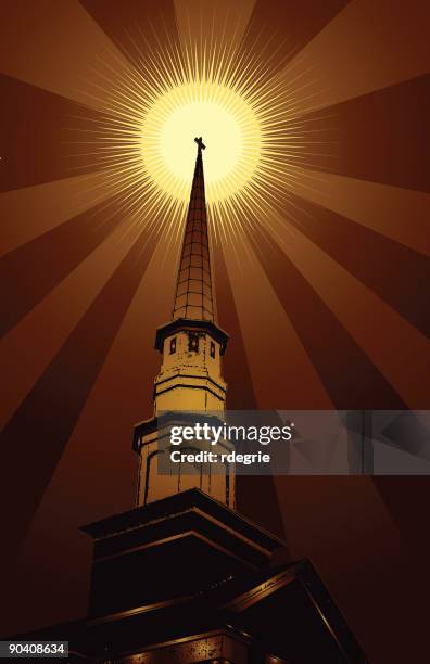 church steeple at sunset - steeple stock illustrations