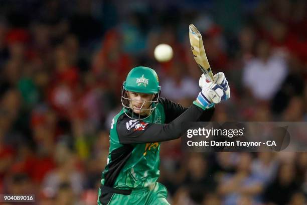 Peter Handscomb of the Melbourne Stars bats during the Big Bash League match between the Melbourne Renegades and the Melbourne Stars at Etihad...