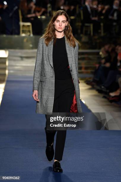 Model walks the runway at the Brooks Brothers show during the 93. Pitti Immagine Uomo at Fortezza Da Basso on January 10, 2018 in Florence, Italy.