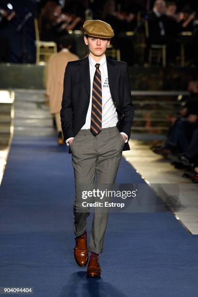 Model walks the runway at the Brooks Brothers show during the 93. Pitti Immagine Uomo at Fortezza Da Basso on January 10, 2018 in Florence, Italy.