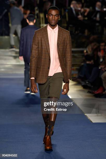 Model walks the runway at the Brooks Brothers show during the 93. Pitti Immagine Uomo at Fortezza Da Basso on January 10, 2018 in Florence, Italy.