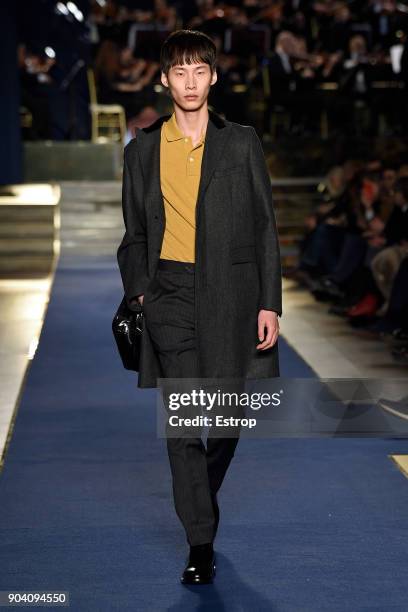 Model walks the runway at the Brooks Brothers show during the 93. Pitti Immagine Uomo at Fortezza Da Basso on January 10, 2018 in Florence, Italy.