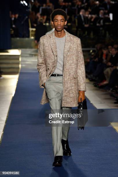 Model walks the runway at the Brooks Brothers show during the 93. Pitti Immagine Uomo at Fortezza Da Basso on January 10, 2018 in Florence, Italy.