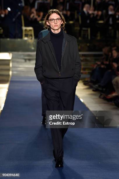 Model walks the runway at the Brooks Brothers show during the 93. Pitti Immagine Uomo at Fortezza Da Basso on January 10, 2018 in Florence, Italy.