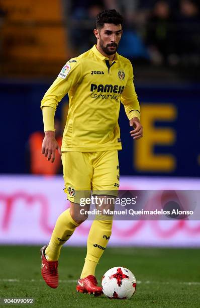 Alvaro Gonzalez of Villarreal runs with the ball during the Copa del Rey, Round of 16, second Leg match between Villarreal CF and Leganes at Estadio...