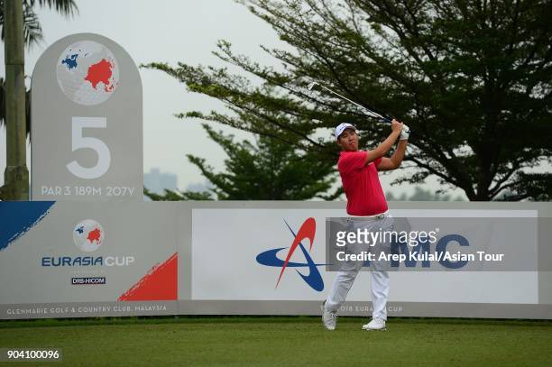 Byeonghun An of Team Asia pictured during the day one of the Eurasia Cup 2018 presented by DRB HICOM at Glenmarie G&CC on January 12, 2018 in Kuala...