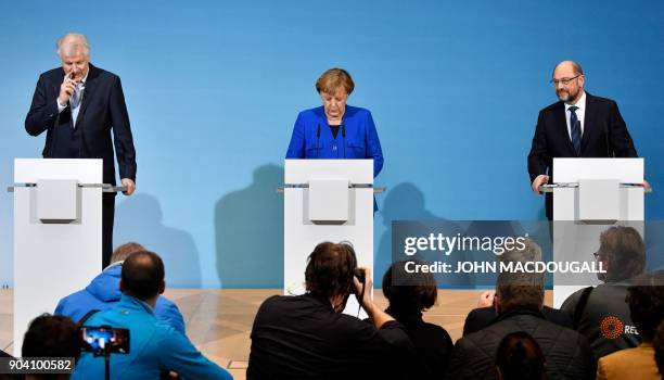 State Premier for the state of Bavaria and leader of the Christian Social Union , Horst Seehofer, German Chancellor Angela Merkel and leader of the...