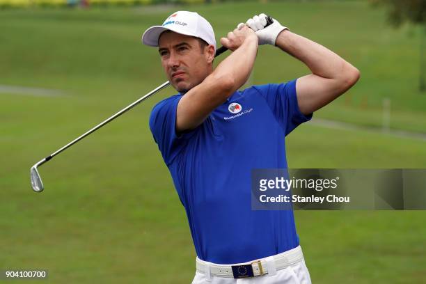 Ross Fisher of team Europe in action during the fourballs matches on day one of the 2018 EurAsia Cup presented by DRB-HICOM at Glenmarie G&CC on...