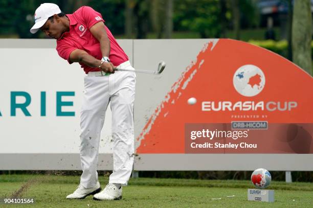 Chawrasia of team Asia in action during the fourballs matches on day one of the 2018 EurAsia Cup presented by DRB-HICOM at Glenmarie G&CC on January...