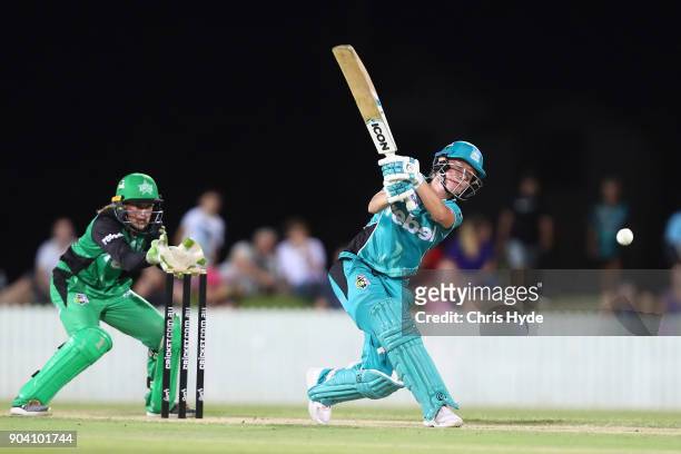 Beth Mooney of the Heat bats during the the Women's Big Bash League match between the Brisbane Heat and the Melbourne Stars at Harrup Park on January...