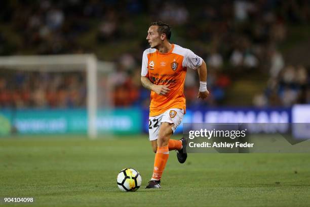 Eric Bautheac of Brisbane Roar in action during the round 16 A-League match between the Newcastle Jets and the Brisbane Roar at McDonald Jones...