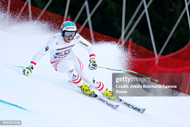 Vincent Kriechmayr of Austria in action during the Audi FIS Alpine Ski World Cup Men's Combined on January 12, 2018 in Wengen, Switzerland.