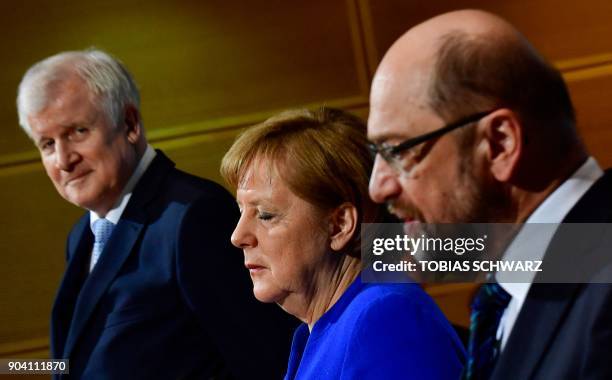 State Premier for the state of Bavaria and leader of the Christian Social Union , Horst Seehofer, German Chancellor Angela Merkel and leader of the...