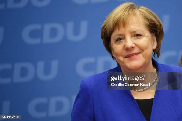 German Chancellor and leader of the German Christian Democrats Angela Merkel arrives at a meeting of the CDU leadership following all night talks...