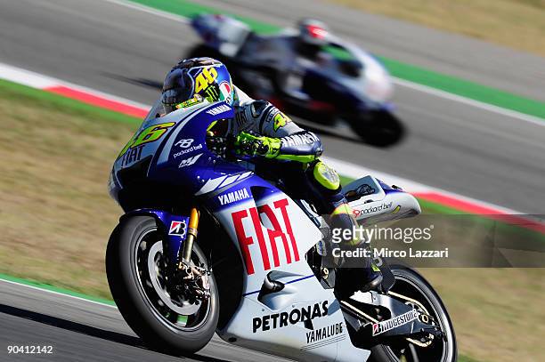 Valentino Rossi and Fiat Yamaha rounds a bend during the MotoGP of San Marino on September 6, 2009 in San Marino, Italy.
