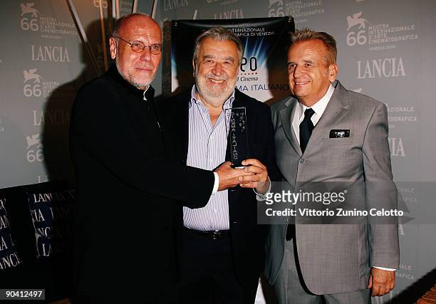 Festival Director Marco Muller with director Pupi Avati and Antonio Avati attends the Kineo Diamanti al Cinema Award Ceremony at the Lancia Café,...