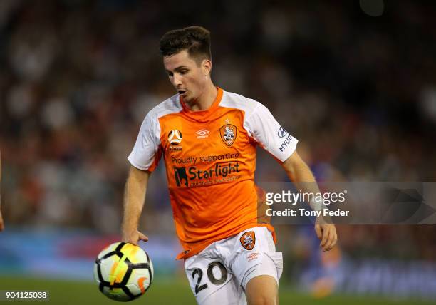 Shannon Brady of the Roar in action during the round 16 A-League match between the Newcastle Jets and the Brisbane Roar at McDonald Jones Stadium on...