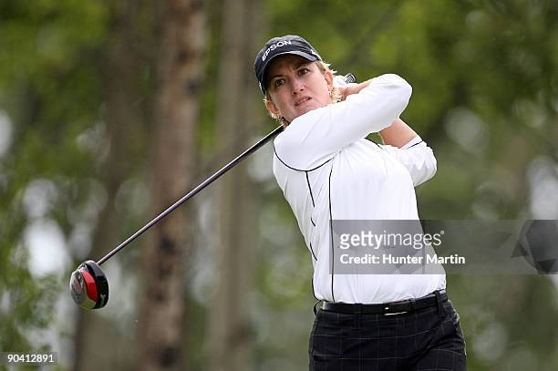 Karrie Webb of Australia looks on during the final round of the Canadian Women's Open at Priddis Greens Golf & Country Club on September 6, 2009 in...