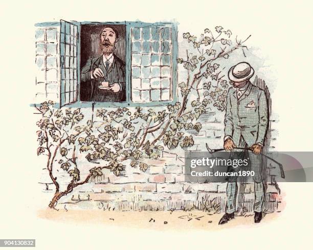 illustrations, cliparts, dessins animés et icônes de victorien homme buvant sa tasse de café matinale de thé - randolph caldecott