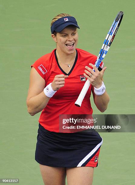 Belgium tennis player Kim Clijsters celebrates after winning against US Venus Williams, during day seven of the 2009 US Open at the USTA Billie Jean...