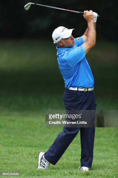 Hennie Otto of South Africa plays his second shot on the 7th hole during day two of the BMW South African Open Championship at Glendower Golf Club on...