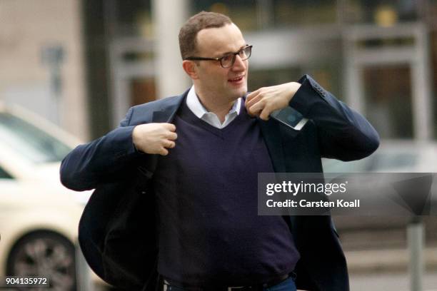 Jens Spahn of the German Christian Democrats arrives at a meeting of the CDU leadership following all night talks with the German Social Democrats...