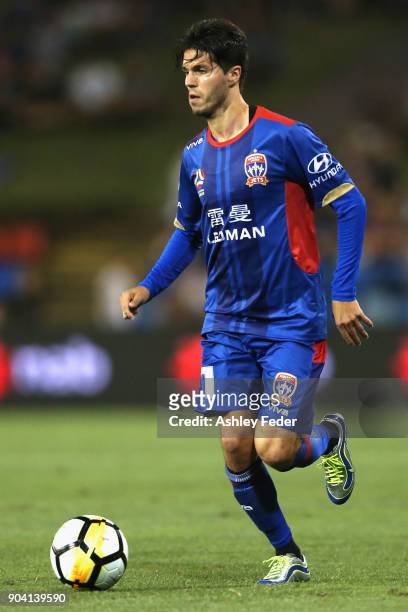 Patricio Rodriguez of the Jets during the round 16 A-League match between the Newcastle Jets and the Brisbane Roar at McDonald Jones Stadium on...