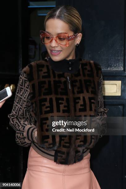 Rita Ora seen at the KISS FM UK Studios on January 12, 2018 in London, England.