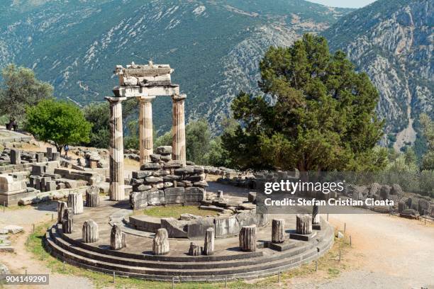 sanctuary of athena pronaia delphi greece - delphi stock pictures, royalty-free photos & images