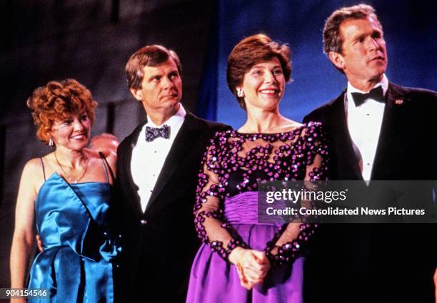 View of, from left, Sally Dunbar Atwater and her husband, Chairman of the Republican National Committee Lee Atwater , Laura Bush, and her husband,...