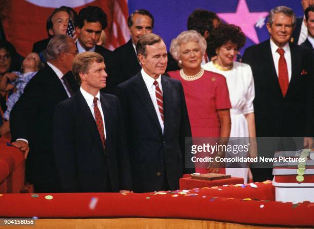 On stage at the Louisiana Superdome during the Republican National Convention, the party's nominees for Vice President Dan Quayle and President...