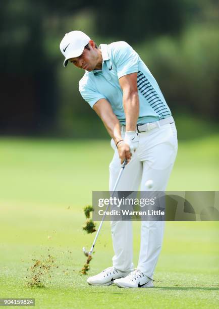 Adrien Saddier of France plays his second shot on the 18th hole during day two of the BMW South African Open Championship at Glendower Golf Club on...