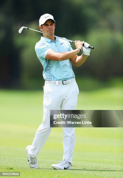 Adrien Saddier of France plays his second shot on the 18th hole during day two of the BMW South African Open Championship at Glendower Golf Club on...