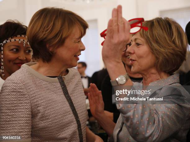 German First Lady Elke Buedenbender, chats with former German First Lady Daniela Schadt, during the first Reception For Diplomatic Corp Wives in the...