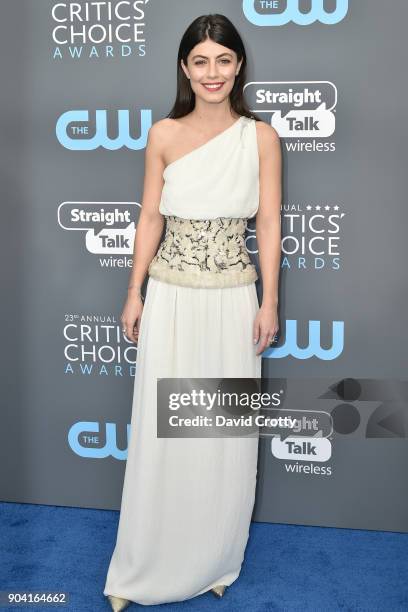 Alessandra Mastronardi attends The 23rd Annual Critics' Choice Awards - Arrivals at The Barker Hanger on January 11, 2018 in Santa Monica, California.