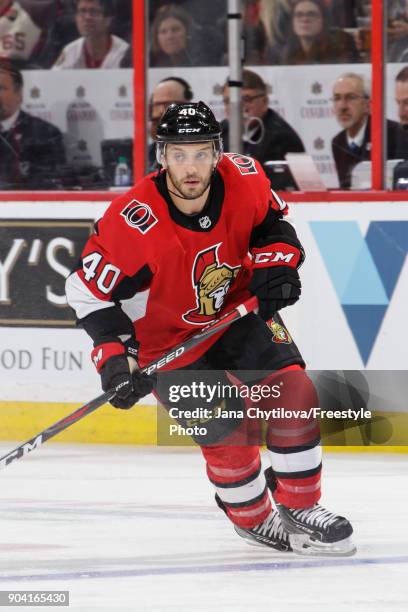 Gabriel Dumont of the Ottawa Senators skates against the Chicago Blackhawks at Canadian Tire Centre on January 9, 2018 in Ottawa, Ontario, Canada.