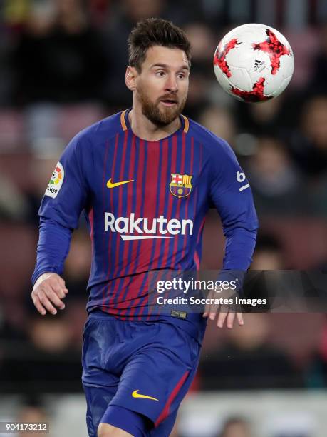 Lionel Messi of FC Barcelona during the Spanish Copa del Rey match between FC Barcelona v Celta de Vigo at the Camp Nou on January 11, 2018 in...