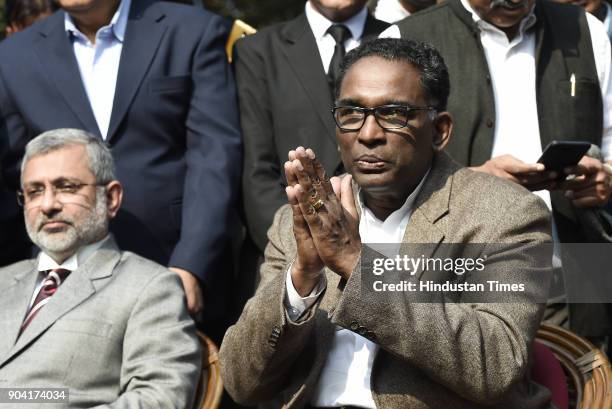 Supreme Court Judges Kurian Joseph, J Chelameswar, addressing the media on January 12, 2018 in New Delhi, India. Four Supreme Court judges took the...