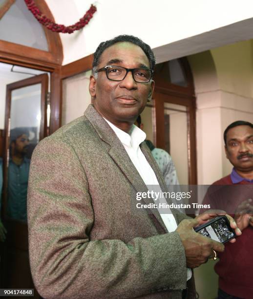 Supreme Court Judge J Chelameswar, after addressing the media on January 12, 2018 in New Delhi, India. Four Supreme Court judges took the...