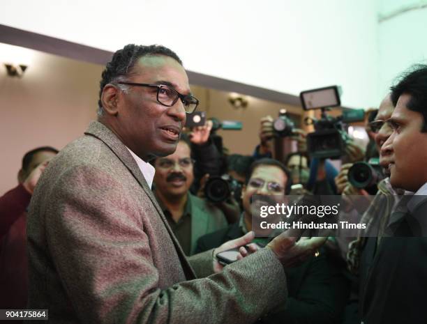 Supreme Court Judge J Chelameswar, after addressing the media on January 12, 2018 in New Delhi, India. Four Supreme Court judges took the...