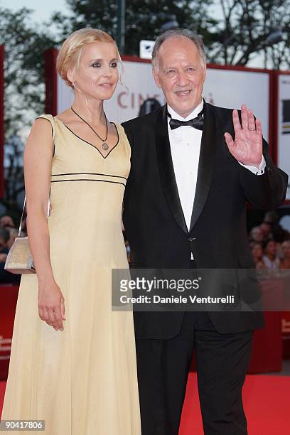 Director Werner Herzog and wife Lena attend the "Bad Lieutenant: Port Of Call New Orleans" premiere at the Sala Grande during the 66th Venice Film...