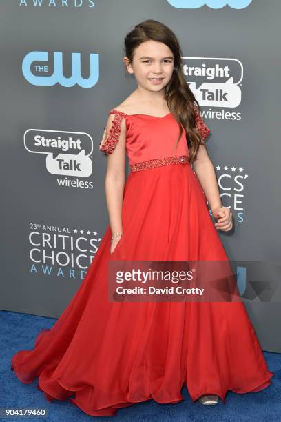 Brooklynn Prince attends The 23rd Annual Critics' Choice Awards - Arrivals at The Barker Hanger on January 11, 2018 in Santa Monica, California.