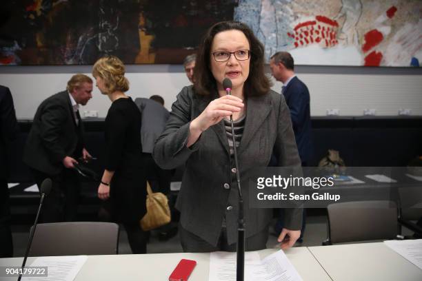 Andrea Nahles, head of the Bundestag faction of the German Social Democrats , calls to order a meeting of the faction hours after the SPD, the German...