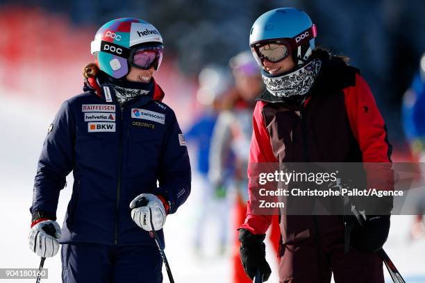 Michelle Gisin of Switzerland inspects the course, Dominique Gisin of Switzerland inspects the course during the Audi FIS Alpine Ski World Cup...