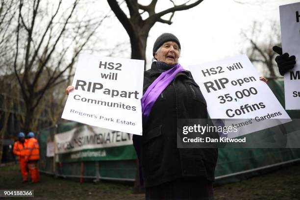 Demonstrators gather outside Euston Station on January 12, 2018 in London, England. The protest was against the planned clearing of the trees in the...