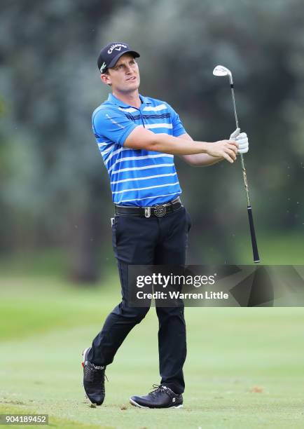 Chris Paisley of England plays his second shot on the 18th hole during day two of the BMW South African Open Championship at Glendower Golf Club on...